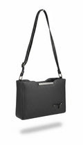 Bmart barihat black pebbled leather shoulder bag with a silver metal accent bar and adjustable strap