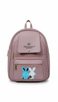 Bmart barihat pink faux leather mini backpack with Wonderland Paris Bag logo and cute bunny rabbit graphic print
