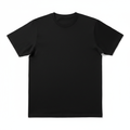 Men's black t-shirt flat lay on white background